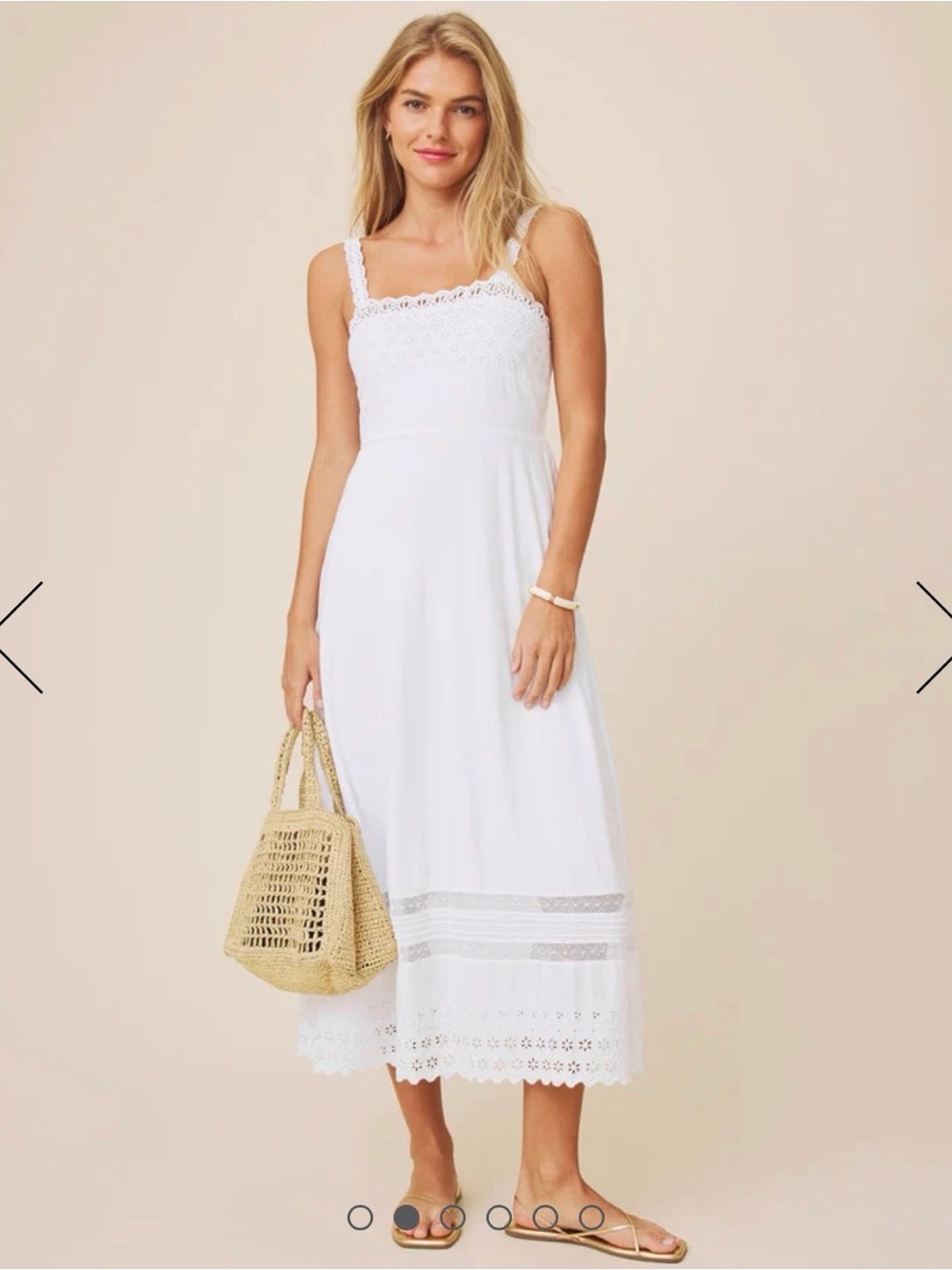 Splendid White Lace-Trim Midi Dress Avery size small NWT